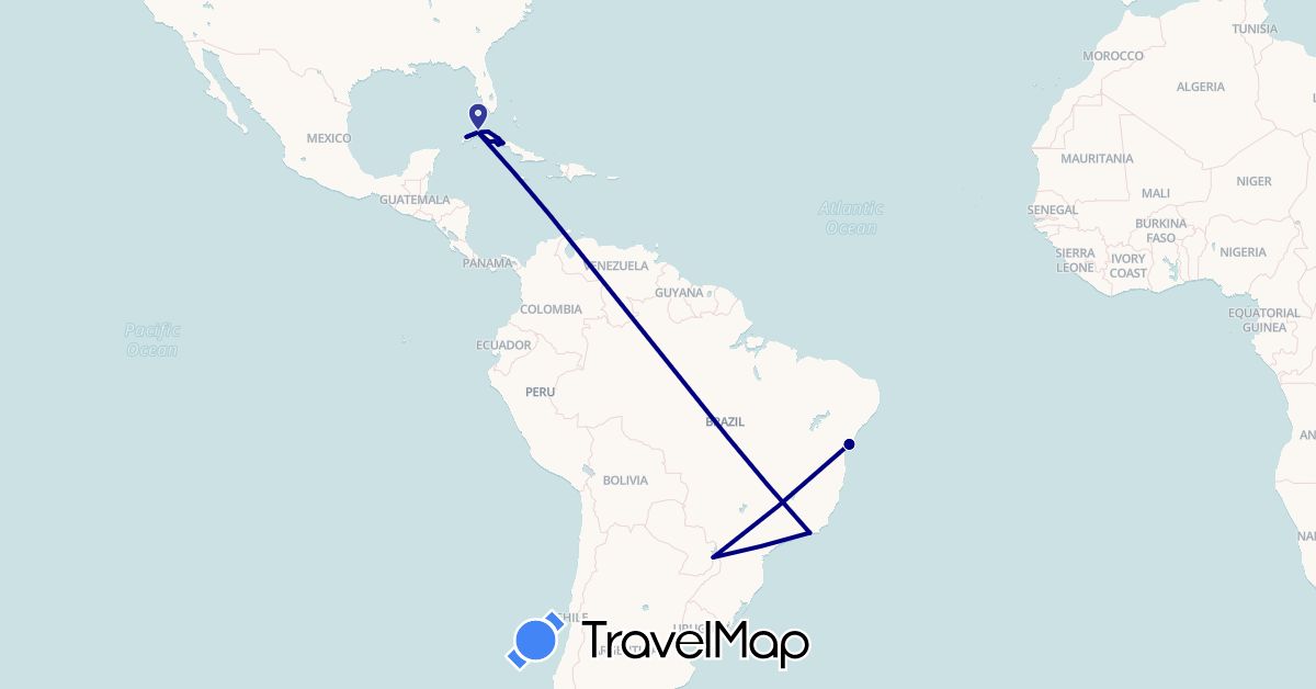 TravelMap itinerary: driving in Brazil, Cuba (North America, South America)